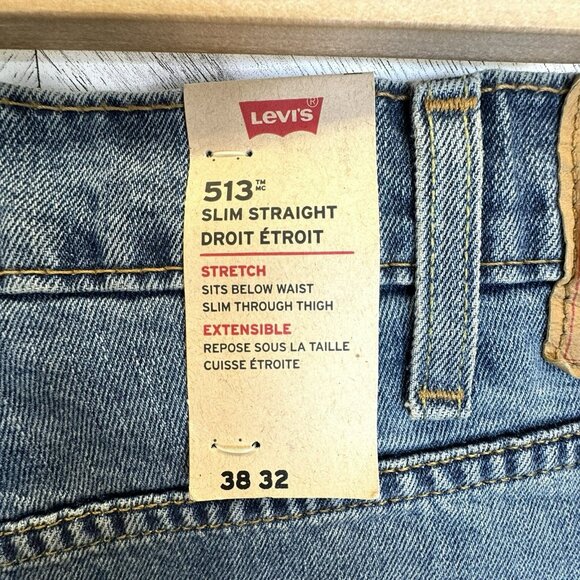 Levi's 513 Slim Straight Denim Blue Jeans Mens Size 38x32 NWT NEW - Picture 2 of 6